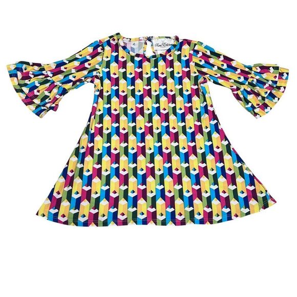 Rare Editions Back To School Colored Pencil Bell Sleeve Dress Size 2T - Picture 1 of 4